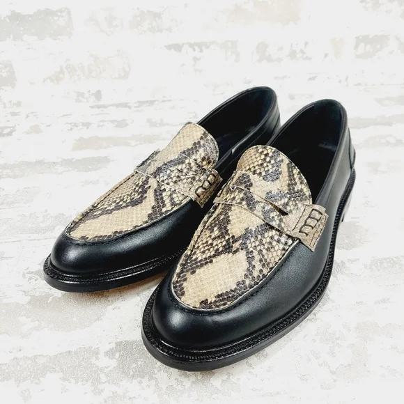 New VINNY'S Townee Panelled Snake-Effect Leather Penny Loafers B314